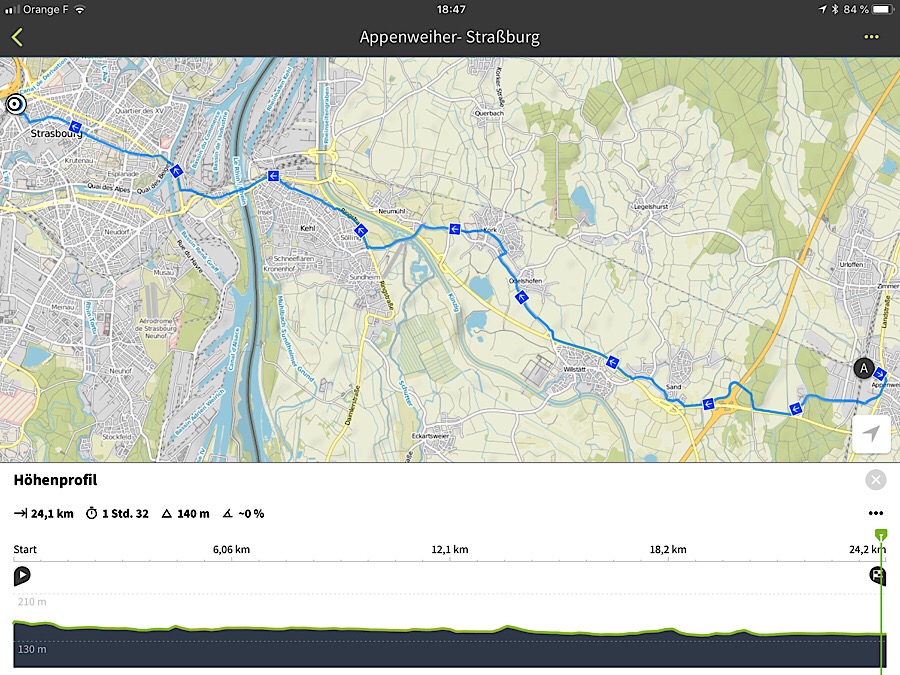 Streckenführung Appenweier - Straßbourg